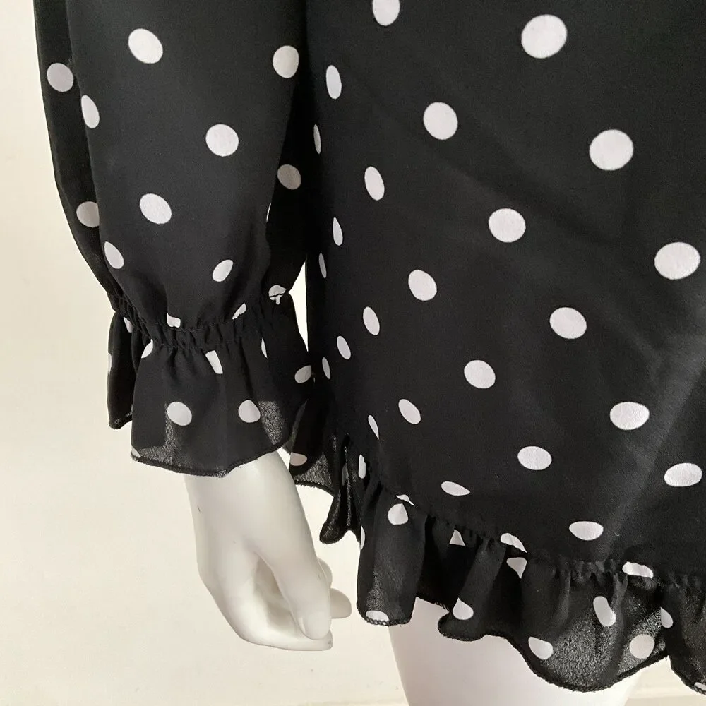 Romeo & Juliet Romper Black White Dot Print Ruffles S